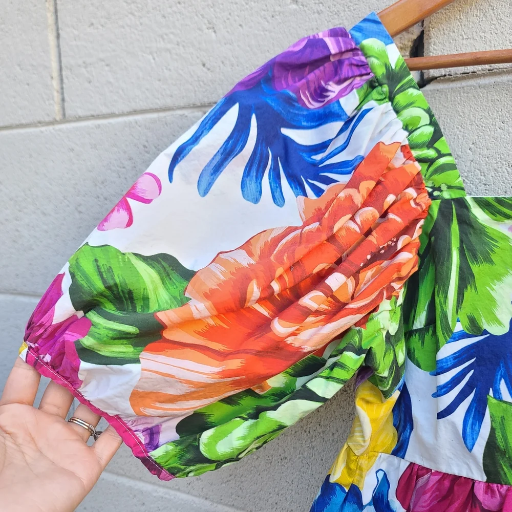FARM RIO | Rainbow Chita Empire Waist Puff Sleeve Blouse Size Small